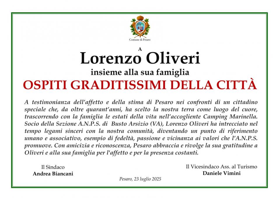 Elogio Pubblico del Sindaco di Pesaro