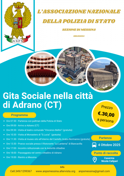 Gita sociale a Adrano (CT), sabato 4 ottobre 2025